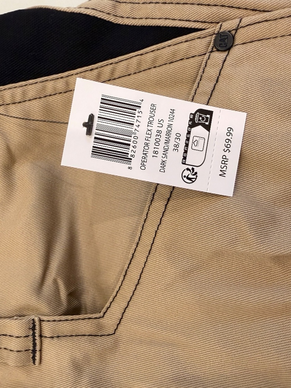 CAT Caterpillar Operator Flex Trousers Mens 38x30 Dark Sand Utility Work Pants - Picture 4 of 6